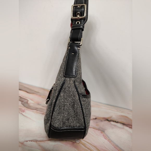 Vintage Coach 1407 Hobo Bag Black & Gray Wool Tweed with Leather & Patent Trim - Picture 2 of 13
